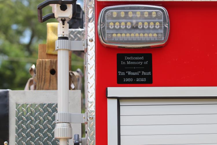 The Arnoldsville Volunteer Fire Department’s new truck was dedicated to Tim “Weasel” Faust during a ceremony on Saturday. (Torin Smith/The Oglethorpe Echo)