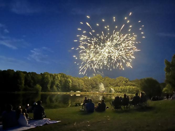 The fireworks show started at dusk and provided spectacular views over the lake at the Oglethorpe County Rec Department’s Bryan Park. The Oglethorpe County Community Day and Family Movie Night will be held at the park at 6:30 p.m. Saturday, Aug. 3. (Torin Smith/The Oglethorpe Echo)