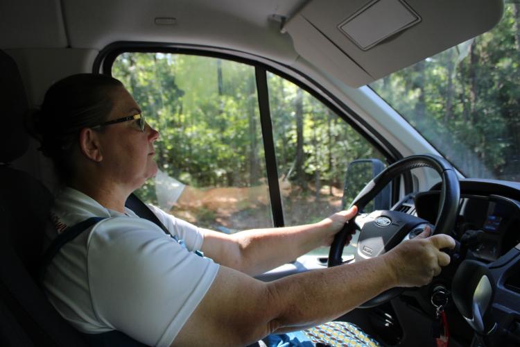 Amanda York drives the van across the county delivering meals to “homebound” residents of the county. (Sarah Coyne/The Oglethorpe Echo)