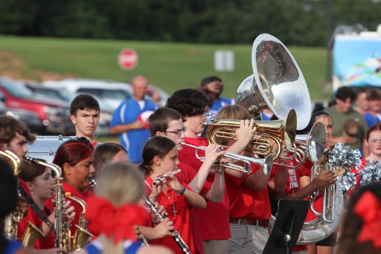 Members of the Oglethorpe County High School marching band kicked off Community Day by playing the “Star Spangled Banner,” followed by a selection of its “stand tunes” that it will play at OCHS football games this fall. (Torin Smith/The Oglethorpe Echo)