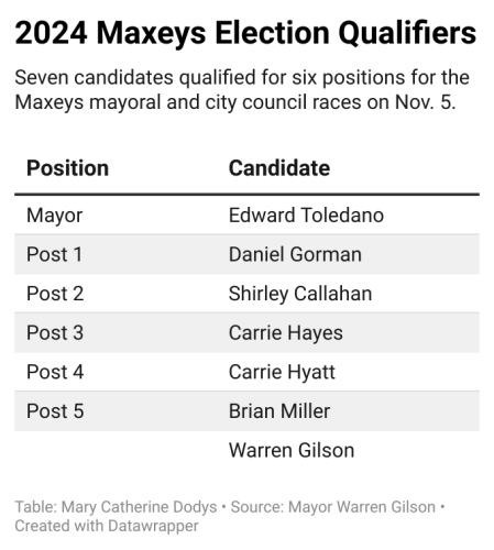 Seven candidates qualified for the Nov. 5 Maxeys general election, with six positions that include the mayor and city council seats. (Mary Catherine Dodys)