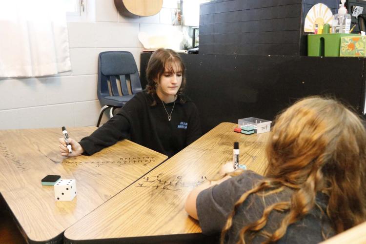 OCHS student Abigail Winters (Left) interns as a co-teacher in Deidre Boswell’s third-grade class as part of the work-based learning program. Winters can work early in the day, thanks to OCHS expanding the program to all periods of the day. (McCain Bracewell/The Oglethorpe Echo)