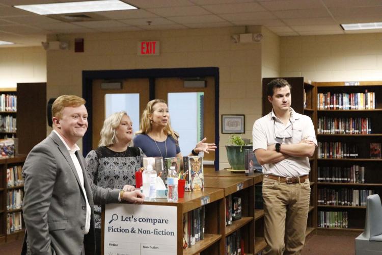Andy Paul, Shalon Huff, Sara Hughes, and Morgan Hart offer students feedback at Oglethorpe County High School on Wednesday, Sept. 4, 2024. OCHS hosted mock job interviews to work on employability skills for CTAE students. (McCain Bracewell/The Oglethorpe Echo)