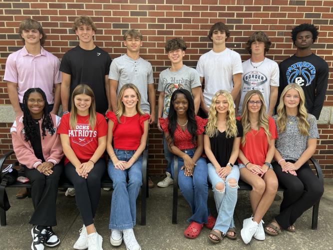 The OCHS homecoming court includes (back, from left): Jacen Harvey, Jackson Tatum, Dalton Hilley, Aidan Carlan, Ethan Dodd, Nash Campbell and Darius Heard; (front, from left): Qidasha Fleming, Azlynne Sexton, Peyton Lewis, Paris Crowder, Reagan Poulnott, Weslynn Thurmond and Khali McCormak. (TRISHA BEARDEN/THE OGLETHORPE ECHO)