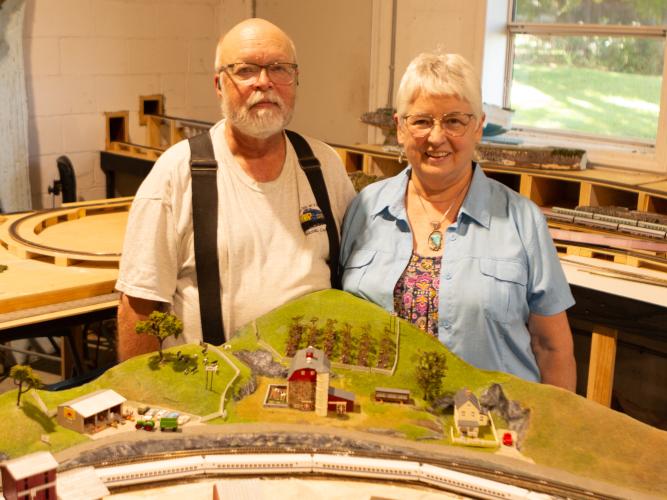 A 3,800-square-foot outbuilding on Peter and Claudia Woods’ property in Comer is dedicated to a model train track that hosts a public, open house event once per month. That’s just one of many hobbies for the retired couple. (KAT WOOD/FOR THE OGLETHORPE ECHO)