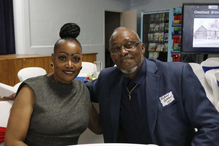 Micheal Gresham and Amy Allen-Gresham attend the commemorative program for the Oglethorpe County Consolidated School, which is now Oglethorpe County Primary School, on Saturday, Sept. 28, 2024. The consolidated school opened in 1955 for African American students during segergation. OCPS is scheduled to be torn down in phase two of the new Oglethorpe County Elementary School construction. (McCain Bracewell/The Oglethorpe Echo)