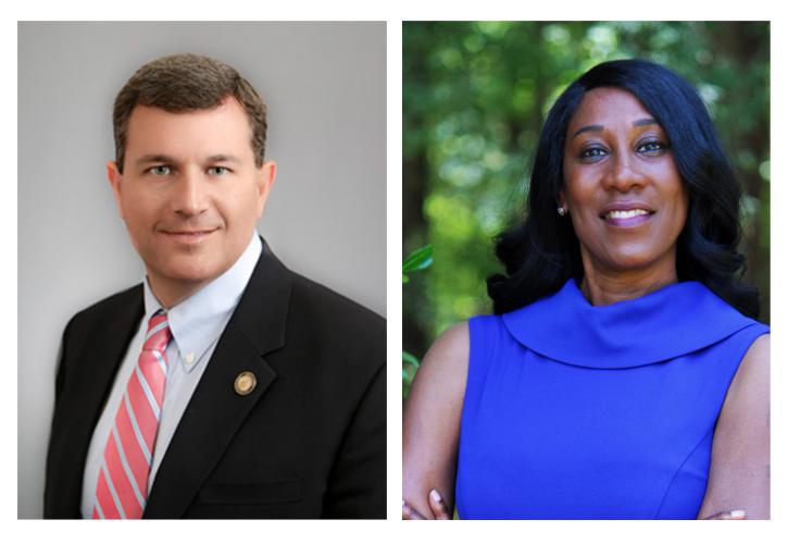 Trey Rhodes (R), left, and Melanie Miller (D) are competing for the District 124 state house seat on Nov. 5, 2024.