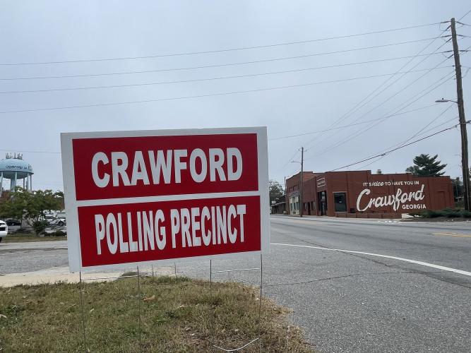 A sign identifies the Crawford Depot as a polling location on Tuesday morning. There were 170 votes cast there by 10 a.m.