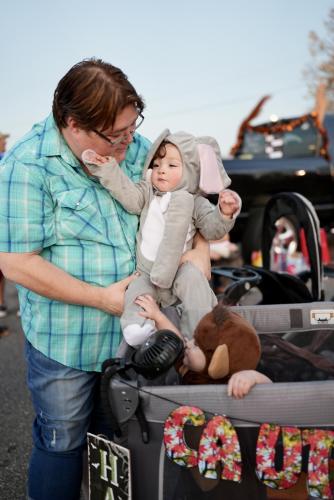 Not only were Dylan Henderson (monkey) and Landon Henderson (elephant) celebrating Halloween this year, but they also celebrated 15 months the next day. “They’re my miracle babies,” said Kelly Henderson, the boys’ mom. While Dylan was bouncing around, true to his costume, it was Dylan who decided it was time for a nap. (Saylor Williams/The Oglethorpe Echo)