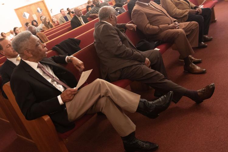 Deacon Edgar Alexander listens and sits alongside others attending the annual Dr. Martin Luther King, Jr. Program sponsored by the Concerned Men of Oglethorpe County at Mt. Zion Baptist Church in Stephens, Georgia on Jan. 20, 2025. The annual program first began in 2005 and aims to bring the community and youth of Oglethorpe county together in unity, modeled after the values of Dr. Martin Luther King Jr. himself. (Photo / Lux Corrona)