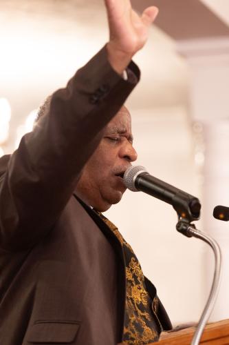 Bishop Calvin Turner gives a benediction to those attending the annual Dr. Martin Luther King, Jr. Program sponsored by the Concerned Men of Oglethorpe County at Mt. Zion Baptist Church in Stephens, Georgia on Jan. 20, 2025. The annual program first began in 2005 and aims to bring the community and youth of Oglethorpe county together in unity, modeled after the values of Dr. Martin Luther King Jr. himself. (Photo / Lux Corrona)