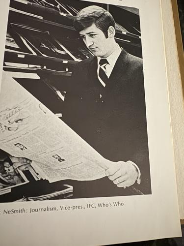 When UGA’s yearbook, “Pandora,” asked to take my photo in 1970, I walked into the journalism school’s John E. Drewry Reading Room. Maybe it was prophetic, because I posed while reading a newspaper.  At the time, I had no idea that I would become a newspaper publisher. (SUBMITTED PHOTO)