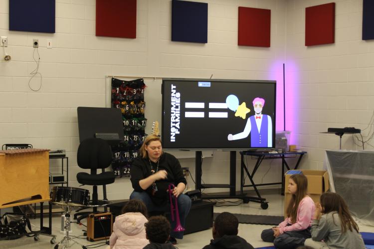 Students take a music class in a classroom at the new Oglethorpe County Elementary School on Tuesday. Staff and school officials continue to work out logistical issues with the new school. (Photo/Lucy Grey Shields)