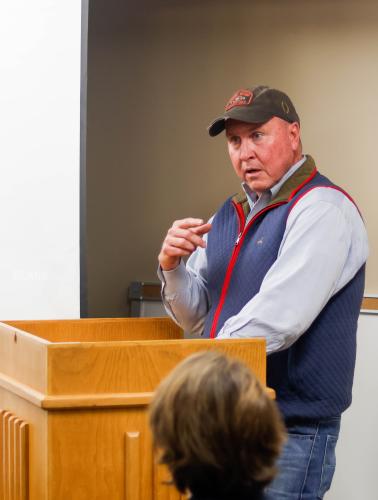 Jeff Sharp gives an update on the runoff issues from the Timberland Solar site during the Oglethorpe County Board of Commissioners meeting on Monday. Sharp, the county’s director of planning, zoning and compliance, is working with RWE to resolve the problem. (Felix Scheyer/The Oglethorpe Echo)