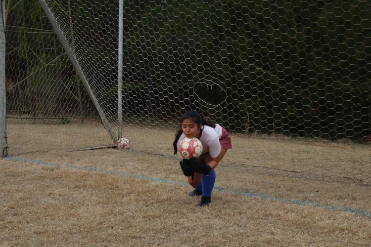 Su Moo, a senior goalkeeper, works through a drill during Oglethorpe County soccer practice. The Patriots will look to replace Anna Adams, last year’s starter at keeper, who graduated. (Photo/ Avery Cameron)
