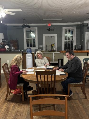 Leslie Whitehead O'Neal, Penny Miller, and Ed Smith rehearse "Love Letters." The play will run from Feb. 20-22 at the Historic Crawford School.  (Jet Rawls/The Oglethorpe Echo)