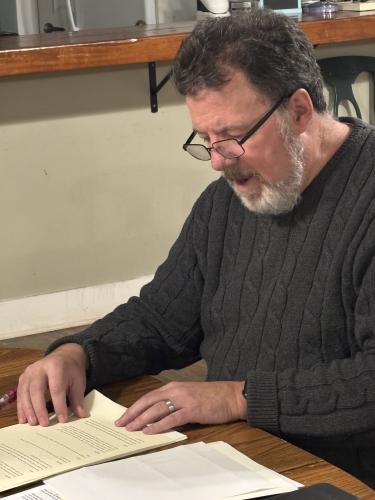 Ed Smith rehearses the script for "Love Letters." Smith stars as Andrew Makepeace Ladd III. (Jet Rawls/The Oglethorpe Echo)
