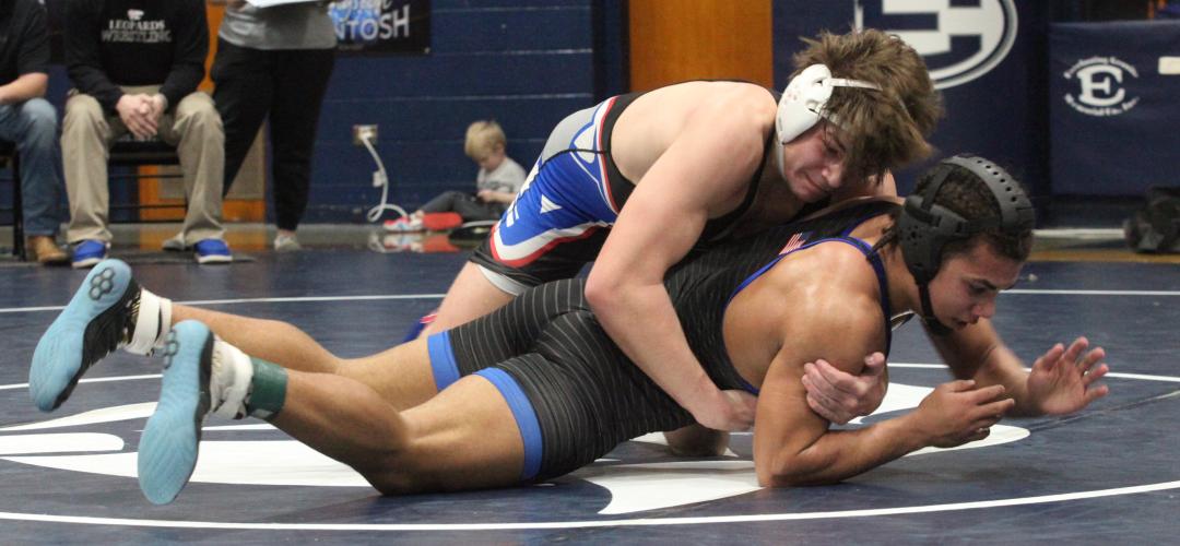Miles Mason became a four-time area champion last weekend and advanced to the Class A individual sectional tournament. He defeated Banks County’s Davion Knox in the final. (Donny Faust/The Oglethorpe Echo)