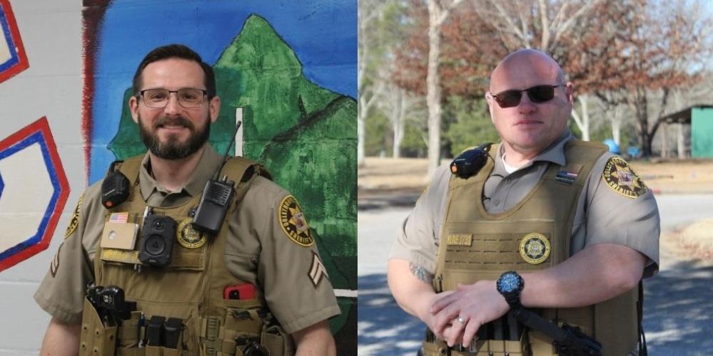 Officers Kevin Wright, left, and Robert Kline, right, are the new Oglethorpe County Schools resource officers. Wright, the officer for Oglethorpe County High School, said his role is to make sure students get “to go home every day.” He previously worked the night shift at the Sheriff’s Office. Kline is the officer for both Oglethorpe County Elementary and Middle schools. He also worked at the Sheriff’s Office, as part of the jail staff, before his new role. (Photo/Lucy Grey Shields)