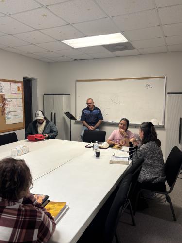 (Jet Rawls/The Oglethorpe Echo) Director of Hispanic Ministries Noel Duarte prepares to teach the Spanish Language class at WorldReach.