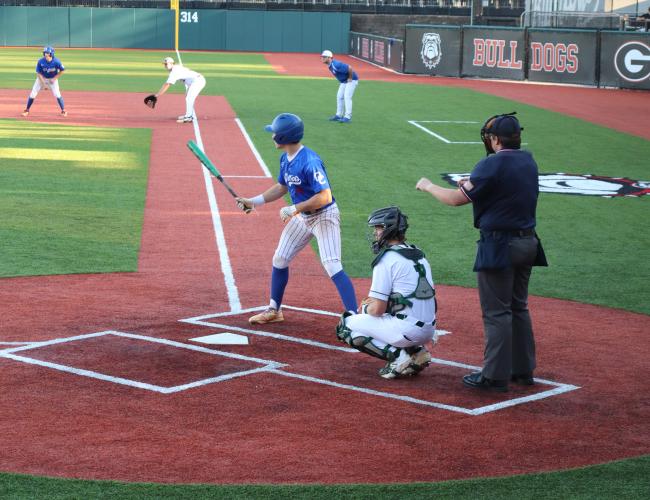Jackson Tatum up to bat on Tuesday, March 18. The Patriots fell to Athens Academy 2-5. (Photo/Kayda Hammock)