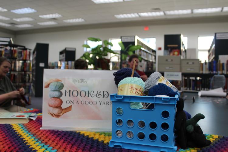 The Hooked on a Good Yarn group gathers on the last Friday of the month at the Oglethorpe County Library on Feb. 28. Katherine Ratcliffe founded it in late 2024 to connect with other fiber artists in the county. (Photo/Emily Slepsky)