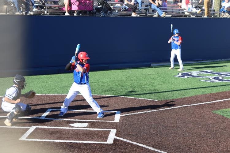 Eighth-grader Cole Cutsail waits on a pitch during the Oglethorpe County Middle School baseball team’s game at Bethlehem Christian Academy on March 18. Cutsail is one of five eighth-graders on the team. (Photo/ Kayda Hammock)
