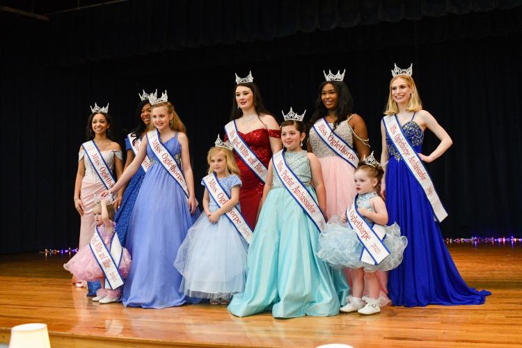The 2025 Miss Oglethorpes are (back row, from left) Jayda Hull, Neveah Calhoun, Abby Irwin, London Young and Kamryn King; (front row, from left) Taya Cochran, Ava Colquitt, AvaGrace Hammond, Scarlett Mathe and Harper Hasson. RaeLynn Bowman and Montana Barner also won titles. (Photo/Jennifer Xia)
