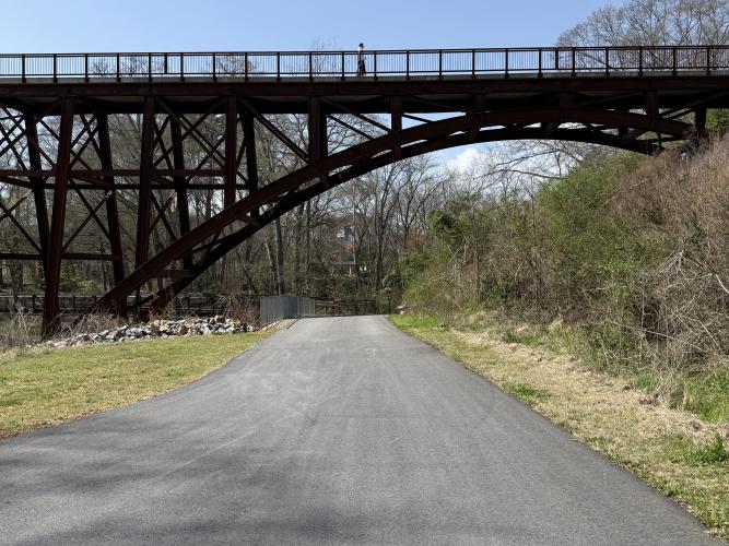 The 1.1-mile paved trail at Dudley Park in Athens, Georgia, is part of the Athens Physical Therapy Ticket to Ride bike race that is scheduled for Saturday and spans between 14 and 82 miles. The trail is a “great amenity” for the community and a “safe place” for recreation and alternate transportation, Mary Cook said. (Photo/Anna Izquierdo)