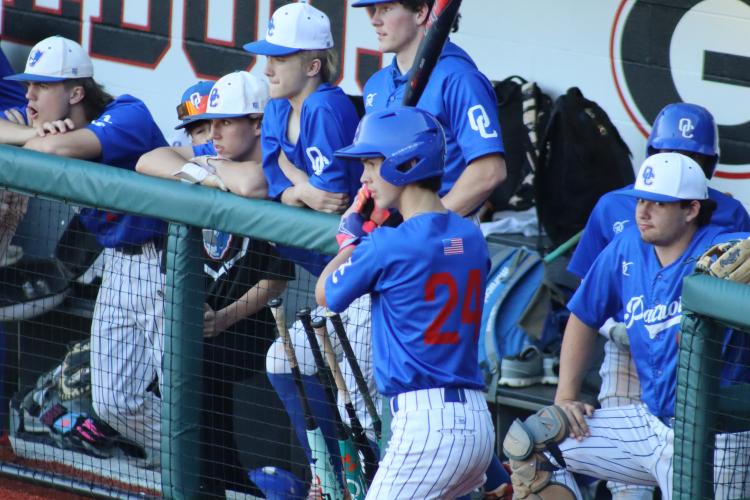 Ryder Goodson waits in the on deck circle for his at bat against Athens Academy on Tuesday, March 18th at Foley Field. (Photo/ Kayda Hammock)