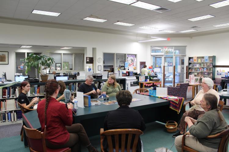 The Hooked on a Good Yarn group meets at the Oglethorpe County Library on Friday, Feb. 28. The group includes both familiar faces and newcomers, with crafters of all ages and skill levels. (Photo/Emily Slepsky)