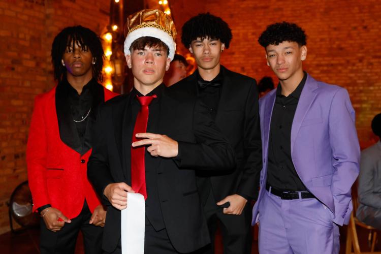 Aidan Carlan poses a photo with his friends at the 2025 Oglethorpe County High School Prom at Historic Smithonia Farm in Colbert, Georgia on Saturday, April 12, 2025. He was crowned Prom King. (Photo/Libby Hobbs)