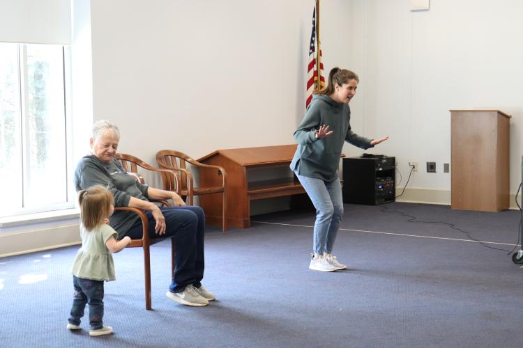 Beth Akins leads a song and dance during storytime on Wednesday, April 9 at the Oglethorpe County Public Library. Akins started working as the library’s new Children’s Program Specialist earlier this month. (Photo/Leighton Dancy)
