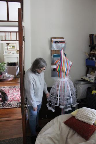 Cynzia Sanchez’s art project stands in the corner of her office at the Gillen House on Monday, March 24. The mannequin is a commissioned piece that she is currently working on alongside her architectural projects. (Photo/Emily Slepsky)