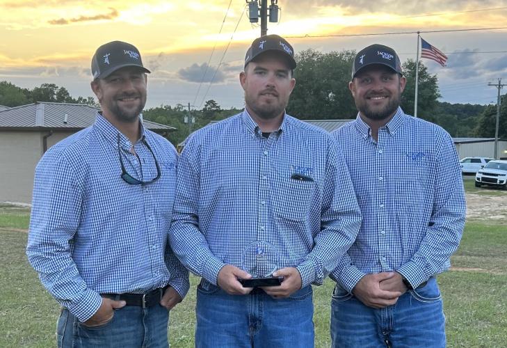 Ben Campbell (from left), Brandon Carter and Austin Lewis were fifth with 398 points and advanced to the international rodeo in Overland Park, Kansas, in October. “It’s good to know that I can compete in my career,” Campbell said. (Submitted Photo)