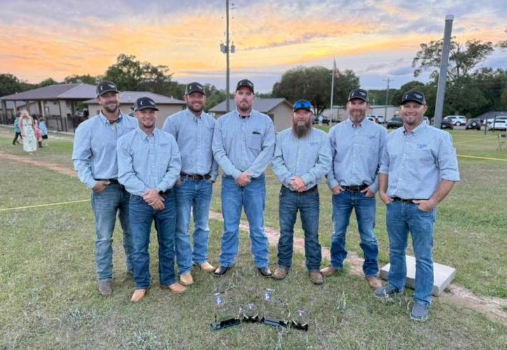 Ben Campbell (from left), Easton Tuggle, Austin Lewis, Brandon Carter, coach Greg Angel, Cody Watson and Brandon Sanders pose for a photo following the Georgia Lineman’s Rodeo on May 3. Both Campbell’s and Sanders’ teams will compete at the International Lineman's Rodeo and Expo in Kansas later this year. (Submitted Photo)