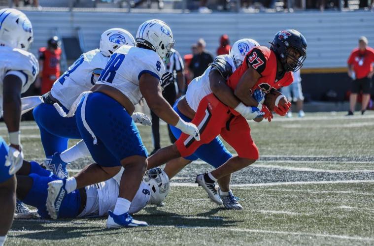 B Bonds, former OCHS football player, is about to start his junior season at Shorter University. Bonds plays on the defensive line as #92 for the Hawks. (Submitted Photo)