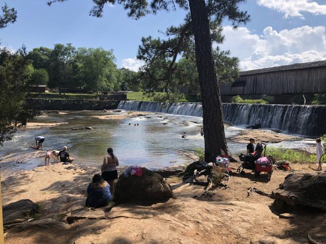 Watson Shoals at Watson Mill Bridge State Park is a popular spot for all ages to enjoy the beauty of the S. Fork Broad River. (Photo/Ruth Ann Tesanovich)
