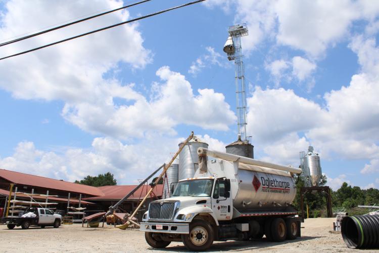 The new grain elevator and storage bins outside of Oglethorpe Feed and Hardware Supply feature a 125-foot tall elevator that’s still under construction, but is expected to be running sometime this month. (Photo/Elizabeth Kim)