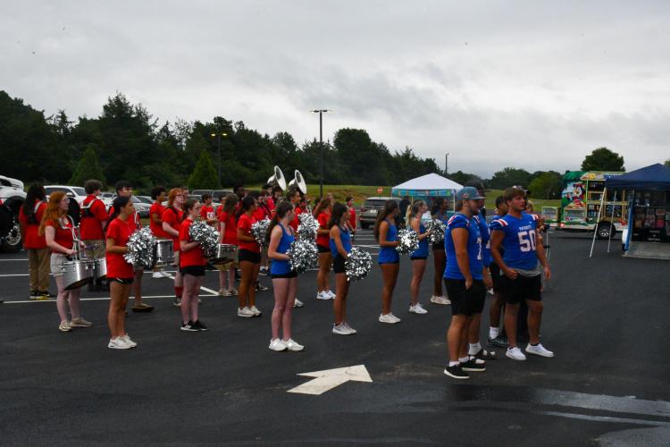Seniors from the Oglethorpe County High School football team are introduced at the beginning of this year's Community Day at Oglethorpe County Middle School on Saturday. (Photo/Jennifer Xia)