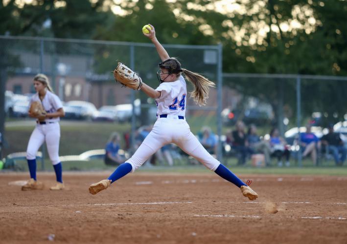 Reese Campbell, shown in a game last fall, had pitched every inning for Oglethorpe County this year until Tuesday. She’s been active in sports since she was 4 years old. (Photo/Ty Johnston)