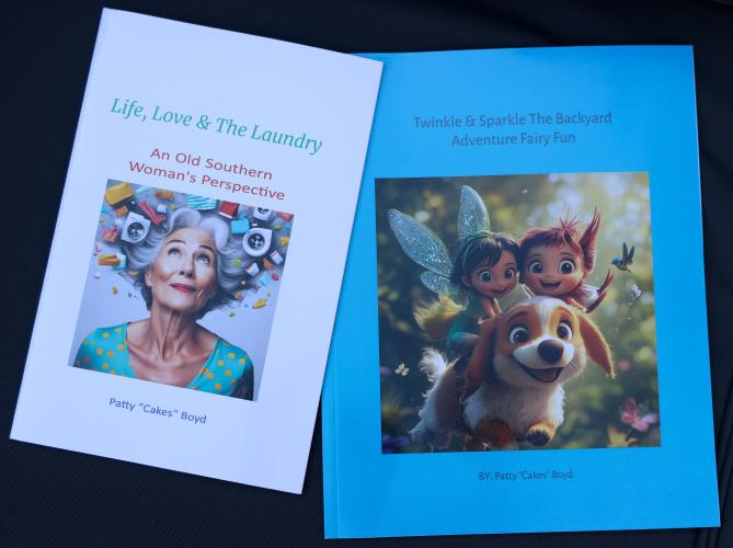 Patty Boyd's books are titled "Life, Love &amp; The Laundry," a collection of satirical anecdotes and wisdom, and "Twinkle and Sparkle - The Backyard Adventure: Fairy Fun," a children's book about a dog and two fairies. They are both available for purchase on Amazon. (Photo/Susanna Johnson)