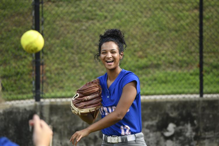 (ANDY MATHIS/THE OGLETHORPE ECHO) OCHS outfielder Zharia Burgess helped save a 5-4 win over Providence Christian with a game-saving catch earlier this year. She said playing “is letting it all go and having as much fun as you can.”