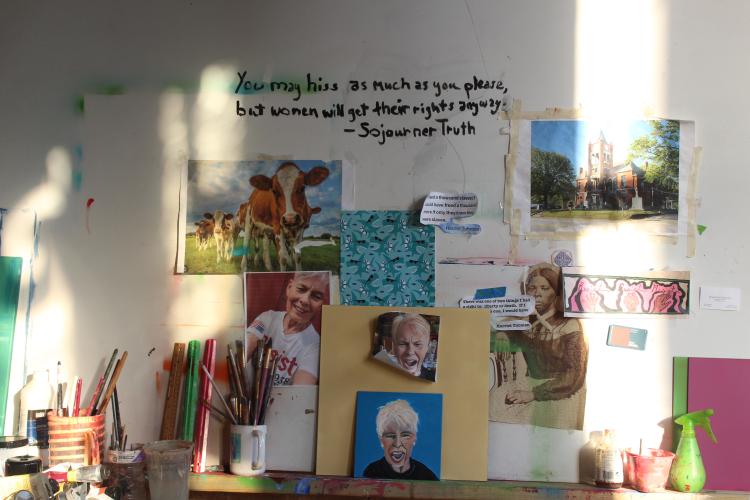 Kristan Ryan's work area at her gallery in Lexington. When she's not at the gallery, Ryan works as a substitute teacher at Oglethorpe County High School. (Hannah Freeman/The Oglethorpe Echo)