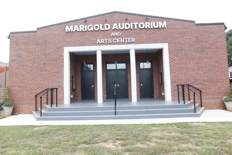 The Marigold Auditorium, a hub for community events, recently underwent renovations, including a new sign on the building, after receiving a grant through the Fox Gives initiative. “The Haunting of Hill House” will be held there this weekend. (Ansley Gavlak/The Oglethorpe Echo)