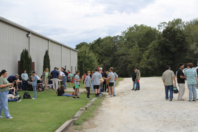 Students from several high schools gathered outside before the meats evaluation contest began on Sept. 25. The event was one of four Area 2 Career Development Events hosted at Oglethorpe County High School.