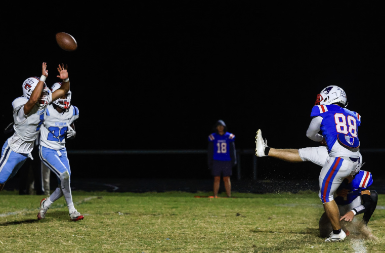 Braxton Edmondson kicks an extra point in Oglethorpe County’s 34-7 victory over Providence Christian last Friday. Edmondson, a senior, played in his final regular-season home game. (Jackson Bramlett/The Oglethorpe Echo)