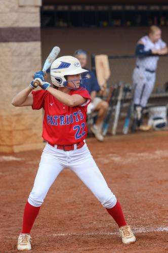 Up at bat, Oglethorpe County High School junior Emily Wisham (22) watches the ball during a softball game against Prince Avenue Christian School in Bogart, Georgia on Saturday, September 27, 2025. Prince beat Oglethorpe 11-3. (Photo/Susanna Johnson)