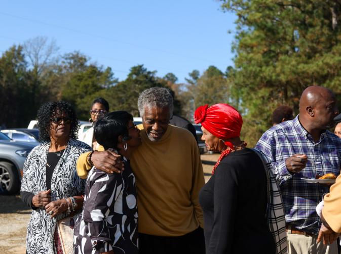 Attendees greet each other before the rededication service at St. Paul Methodist Church in Lexington on Sunday, Nov. 16, 2025. Both members of St. Paul and visitors from other churches attended the service. (Photo/Susanna Johnson)