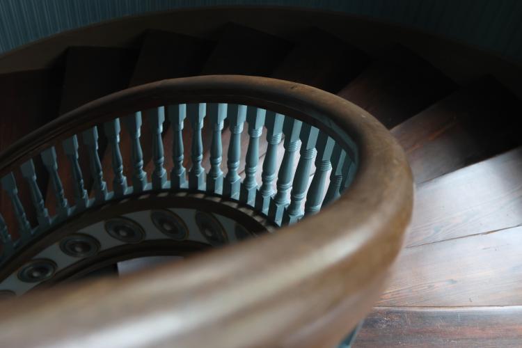 A staircase leading up to the courtroom in the the Oglethorpe County Courthouse in Lexington, Georgia, on Thursday, Oct. 9, 2025. (Katherine Davis/The Oglethorpe Echo)